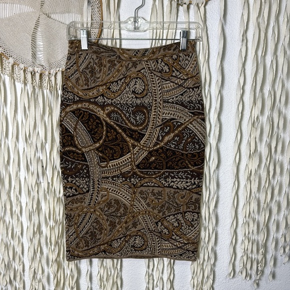 Peruvian Connection Peruvian Pima Cotton Knit Pencil Skirt in Brown and Cream XS - Picture 5 of 9